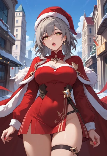 star rail,stelle,Christmas,red velvet dress  - AI generated anime art