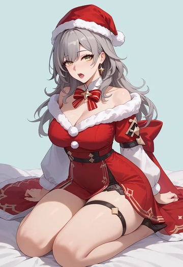 star rail,stelle,Christmas,red velvet dress  - AI generated anime art