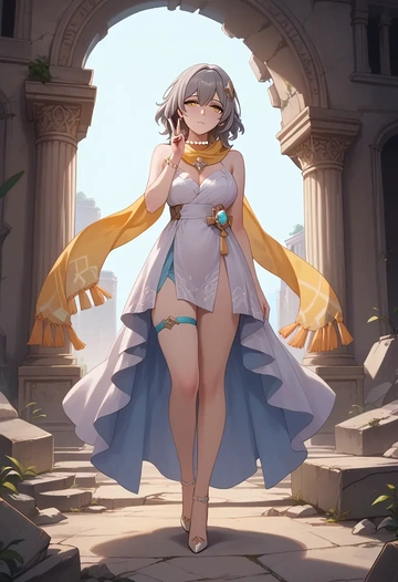 star rail,stelle,spring,elegant woman,wrap dress  - AI generated anime art