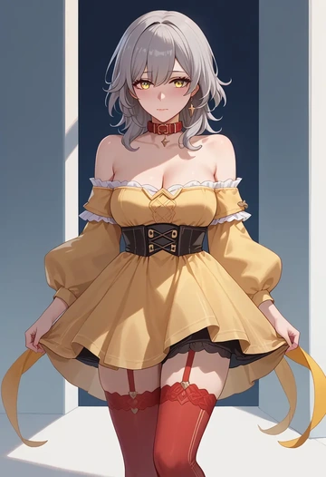 star rail,stelle,collar,oversized,Thigh garters  - AI generated anime art