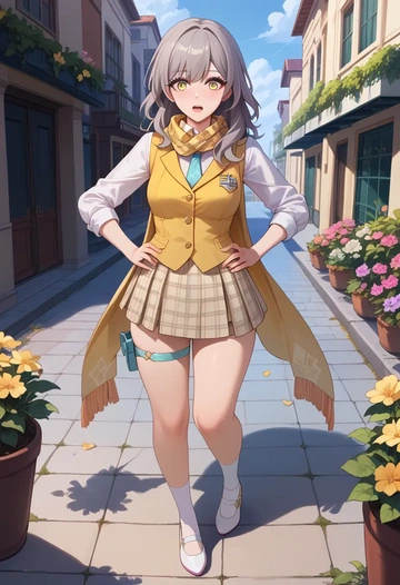 star rail,stelle,spring,student uniform,vest  - AI generated anime art