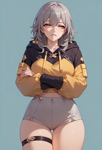 star rail,stelle,crop hoodie,shorts  - AI generated anime art