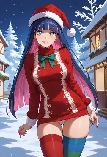 panty_stocking_with_garterbelt,stocking_(psg),Christmas,sweater dress,stockings  - AI generated anime art