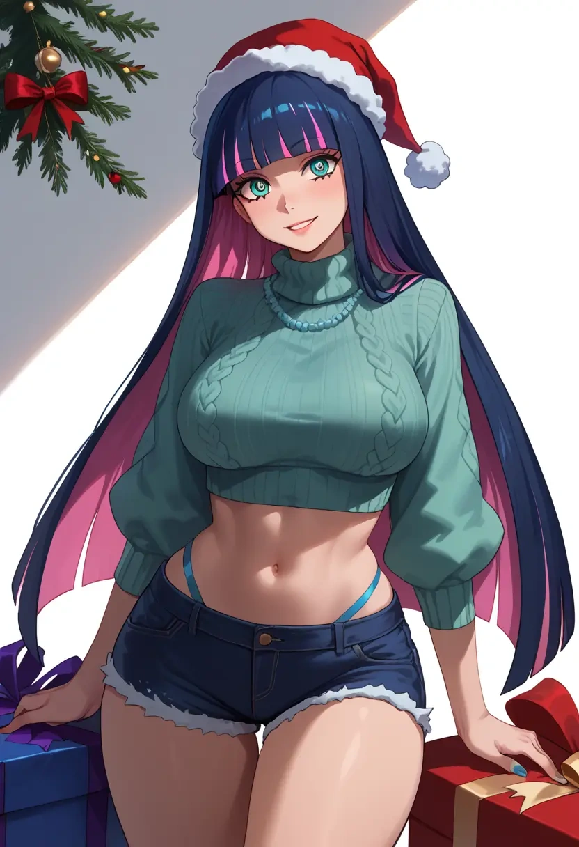 panty_stocking_with_garterbelt,stocking_(psg),Christmas,red velvet shorts,turtleneck sweater  - 