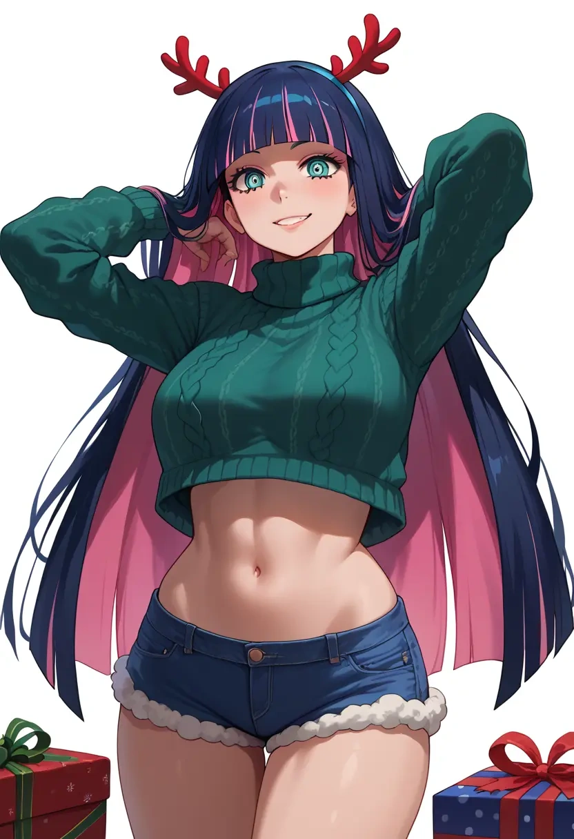 panty_stocking_with_garterbelt,stocking_(psg),Christmas,red velvet shorts,turtleneck sweater  - 