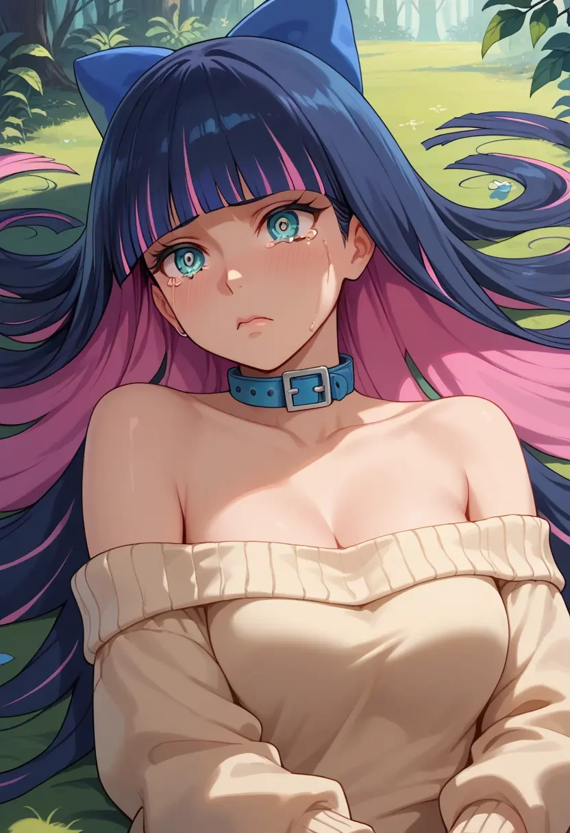 panty_stocking_with_garterbelt,stocking_(psg),sweater,off-shoulder,collar  - 