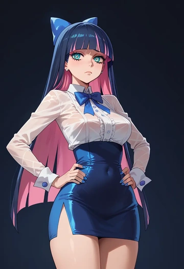 panty_stocking_with_garterbelt,stocking_(psg),bodysuit,mesh,high-waisted skirt  - AI generated anime art