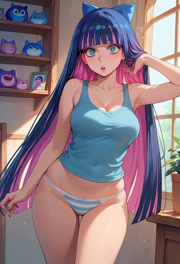 panty_stocking_with_garterbelt,stocking_(psg),tank top,drawstring pants  - AI generated anime art