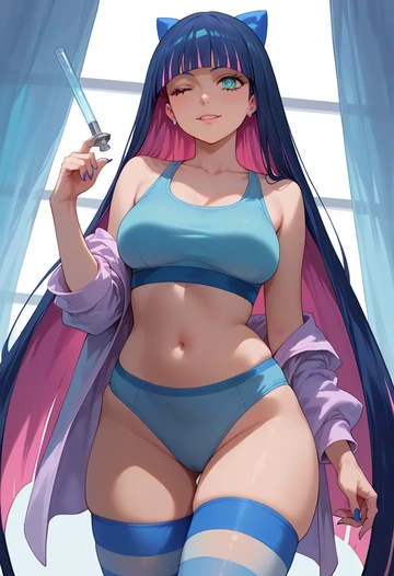 panty_stocking_with_garterbelt,stocking_(psg),sports bra,high-waisted leggings  - AI generated anime art