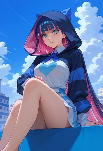 panty_stocking_with_garterbelt,stocking_(psg),crop windbreaker,shorts  - AI generated anime art