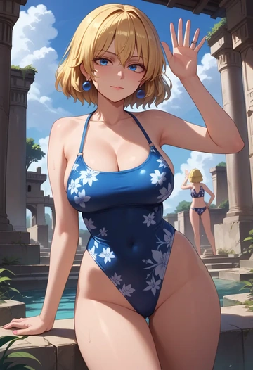 touhou,su_san,swimsuit,floral print  - AI generated anime art