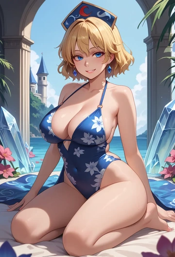 touhou,su_san,swimsuit,floral print  - AI generated anime art