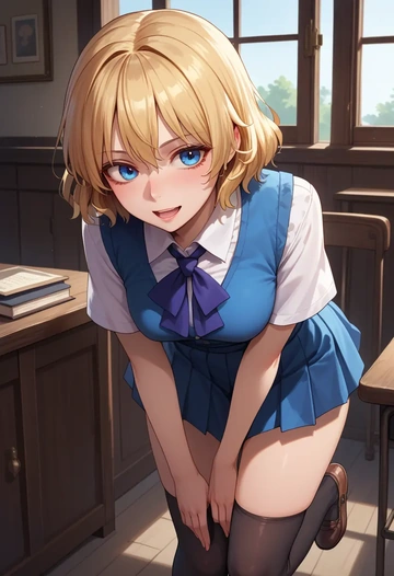 touhou,su_san,jk uniform, stockings  - AI generated anime art