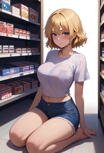 touhou,su_san,denim shorts  - AI generated anime art