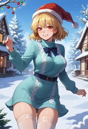 touhou,su_san,Christmas,sweater dress,stockings  - AI generated anime art