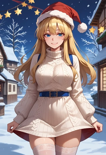 touhou,su_san,Christmas,sweater dress,stockings  - AI generated anime art