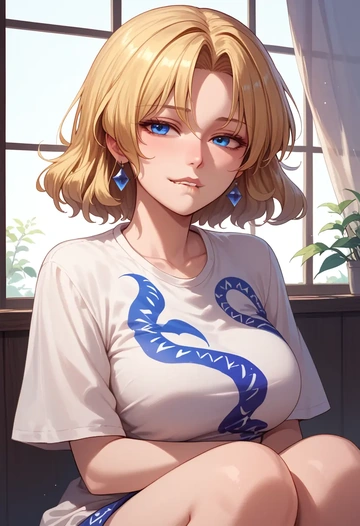 touhou,su_san,handwritten script shirt,dolphin shorts  - AI generated anime art