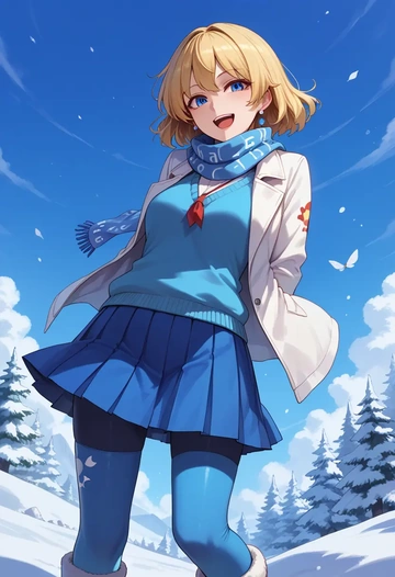 touhou,su_san,winter,student uniform,puffer jacket  - AI generated anime art