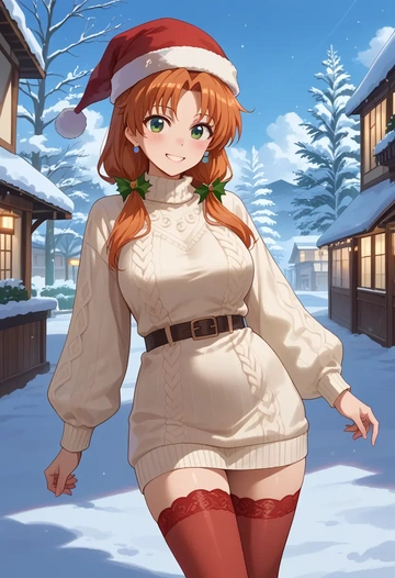 lyrical_nanoha,subaru_nakajima,Christmas,sweater dress,stockings  - AI generated anime art