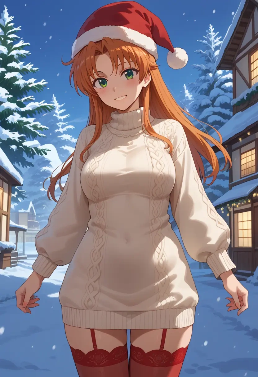 lyrical_nanoha,subaru_nakajima,Christmas,sweater dress,stockings  - 