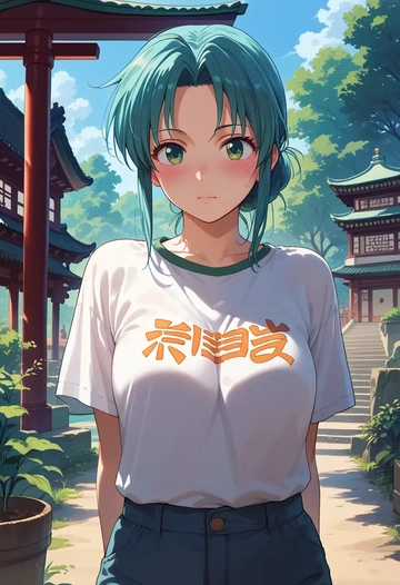 lyrical_nanoha,subaru_nakajima,pop art shirt,dolphin shorts  - AI generated anime art