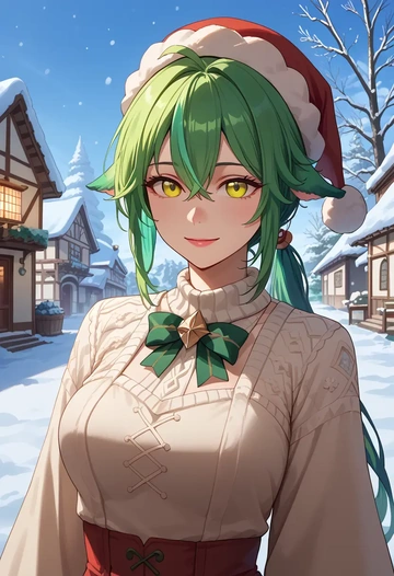 genshin impact,sucrose_(genshin_impact),Christmas,sweater dress,stockings  - AI generated anime art