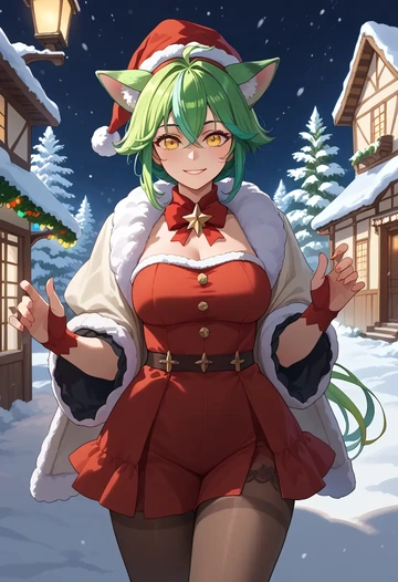 genshin impact,sucrose_(genshin_impact),Christmas,dress  - AI generated anime art