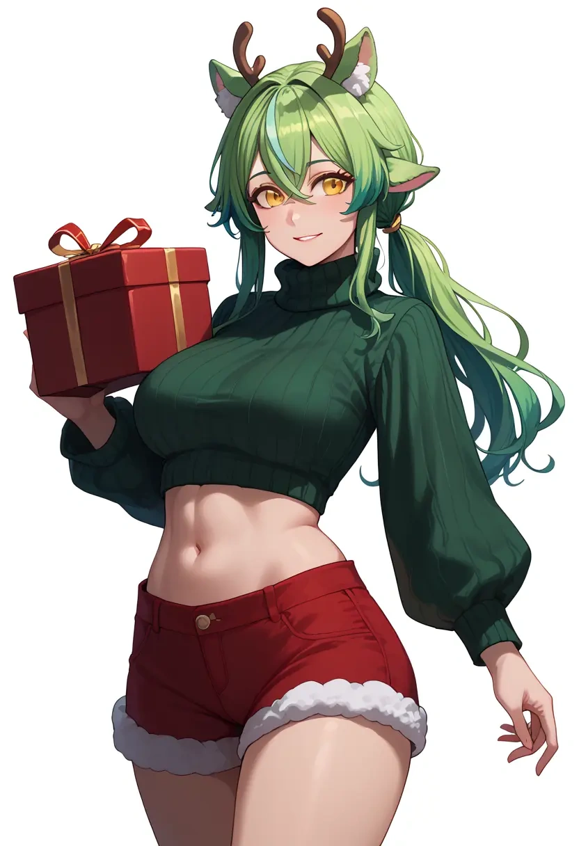 genshin impact,sucrose_(genshin_impact),Christmas,red velvet shorts,turtleneck sweater  - 