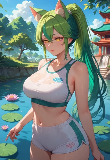 genshin impact,sucrose_(genshin_impact),tankini top,board shorts  - AI generated anime art