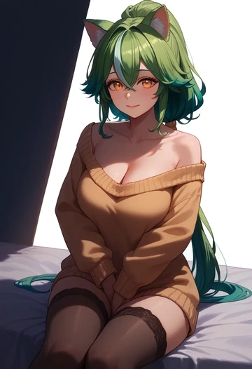 genshin impact,sucrose_(genshin_impact),off-shoulder,sweater  - AI generated anime art