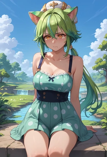 genshin impact,sucrose_(genshin_impact),silk slip dress,polka dots  - AI generated anime art