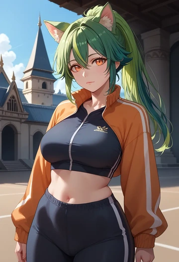 genshin impact,sucrose_(genshin_impact),athletic,track suit  - AI generated anime art