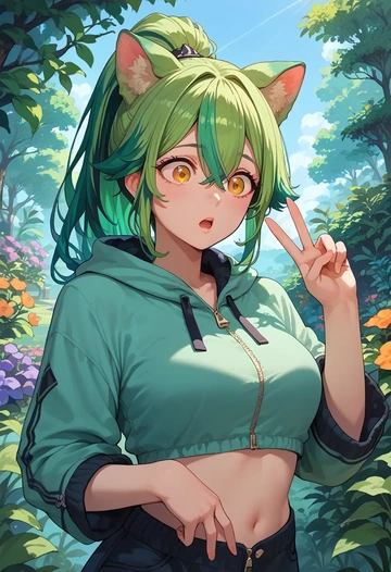 genshin impact,sucrose_(genshin_impact),crop hoodie,shorts  - AI generated anime art