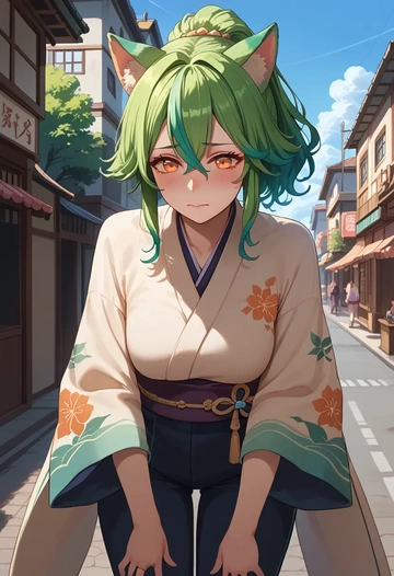 genshin impact,sucrose_(genshin_impact),kimono,silk,wide-leg trousers  - AI generated anime art