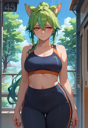 genshin impact,sucrose_(genshin_impact),sports bra,high-waisted leggings  - AI generated anime art