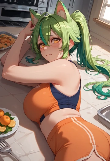 genshin impact,sucrose_(genshin_impact),tankini top,board shorts  - AI generated anime art