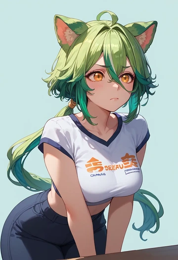 genshin impact,sucrose_(genshin_impact),crop top,athletic shorts  - AI generated anime art