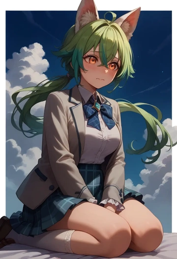 genshin impact,sucrose_(genshin_impact),spring,student uniform,blazer  - AI generated anime art