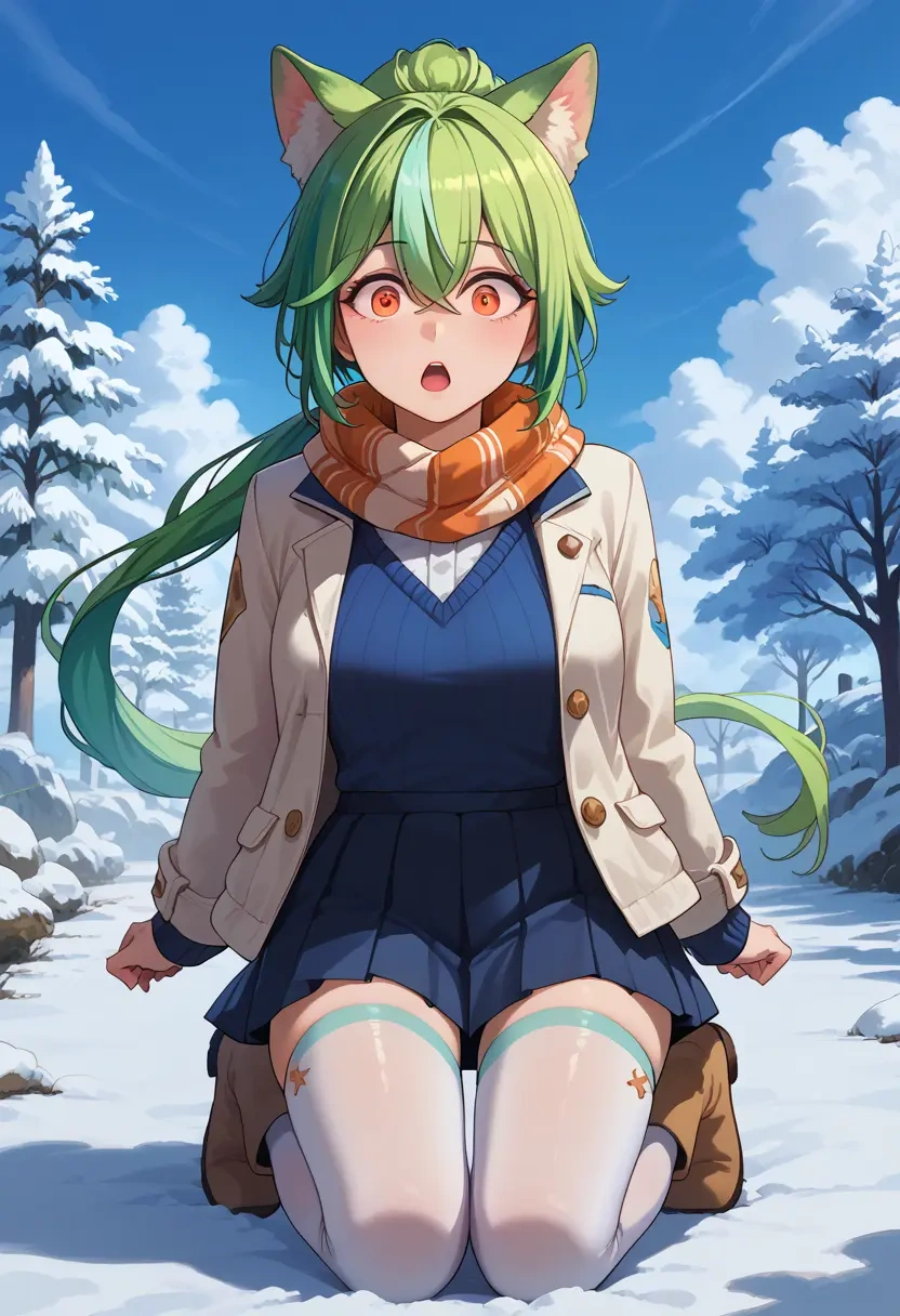 genshin impact,sucrose_(genshin_impact),winter,student uniform,puffer jacket  - 