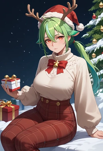 genshin impact,sucrose_(genshin_impact),Christmas  - AI generated anime art