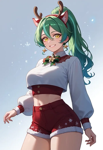 genshin impact,sucrose_(genshin_impact),Christmas,red velvet shorts  - AI generated anime art