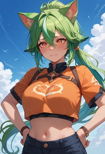 genshin impact,sucrose_(genshin_impact),crop top,athletic shorts  - AI generated anime art