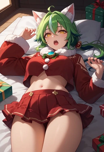 genshin impact,sucrose_(genshin_impact),Christmas,skirt  - AI generated anime art