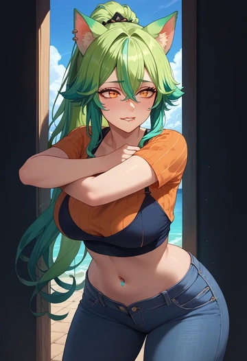 genshin impact,sucrose_(genshin_impact),crop top  - AI generated anime art