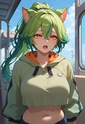 genshin impact,sucrose_(genshin_impact),crop hoodie,shorts  - AI generated anime art