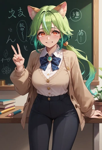 genshin impact,sucrose_(genshin_impact),teacher, sweater  - AI generated anime art