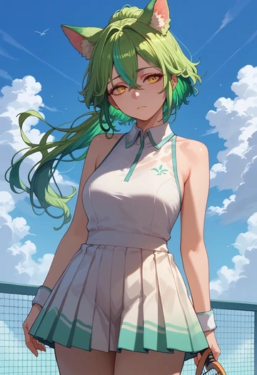 genshin impact,sucrose_(genshin_impact),tennis dress,visor,trainers  - AI generated anime art