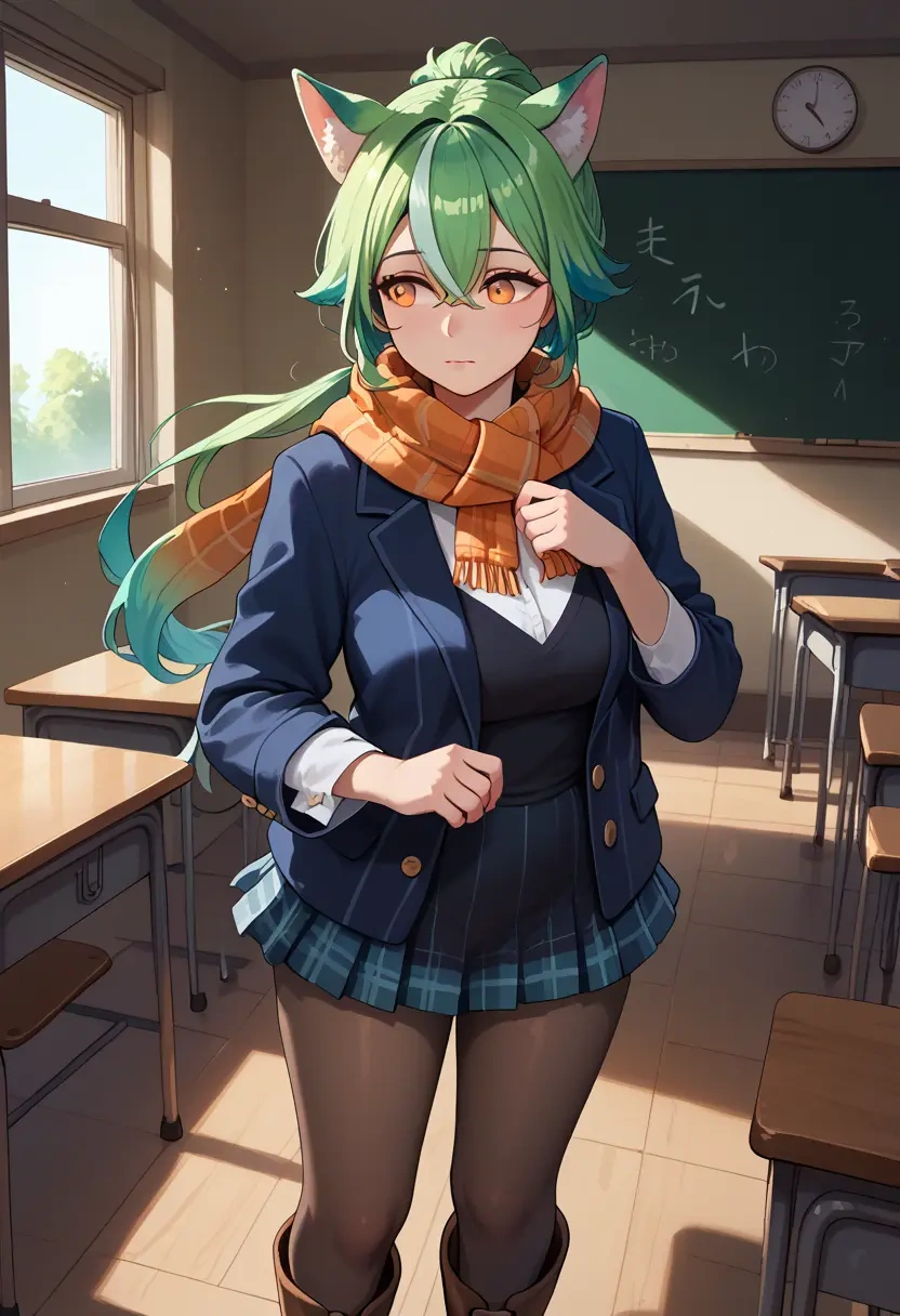 genshin impact,sucrose_(genshin_impact),winter,student uniform,down jacket  - 