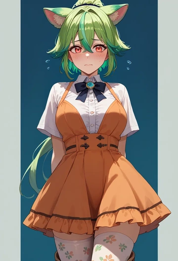 genshin impact,sucrose_(genshin_impact),shirt dress,belted,stockings  - AI generated anime art