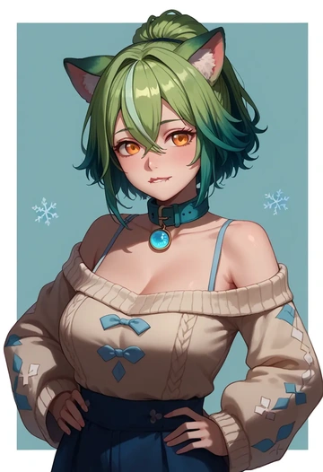 genshin impact,sucrose_(genshin_impact),sweater,off-shoulder,collar  - AI generated anime art